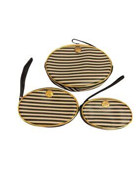 Ducks Unlimited Striped Oval Cosmetic Bags Set Of 3 Wrist Straps Nesting NWOT